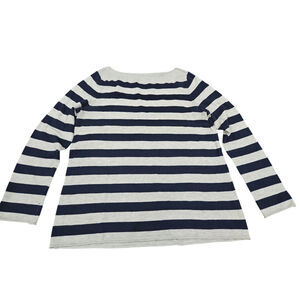 Gap Navy Blue White Striped Knit Pullover Long Sleeve Top Size Medium